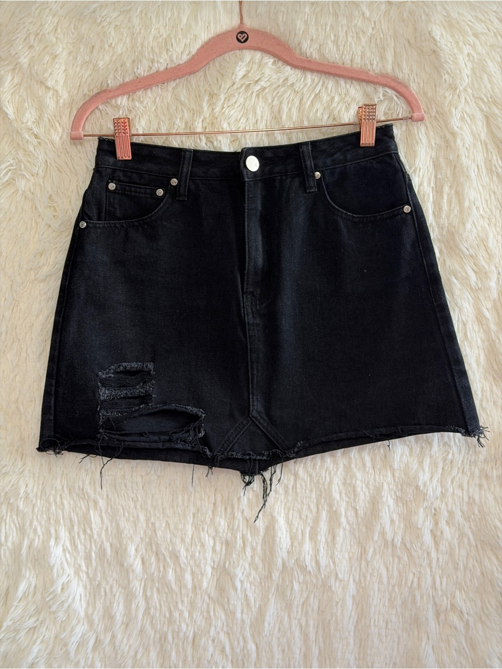 Tobi Denim Womens Distressed Mini Skirt Size 27 Black Grunge Edgy Goth Punk